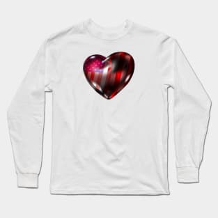 American 3d Horizontal Stars and Stripes Heart Long Sleeve T-Shirt